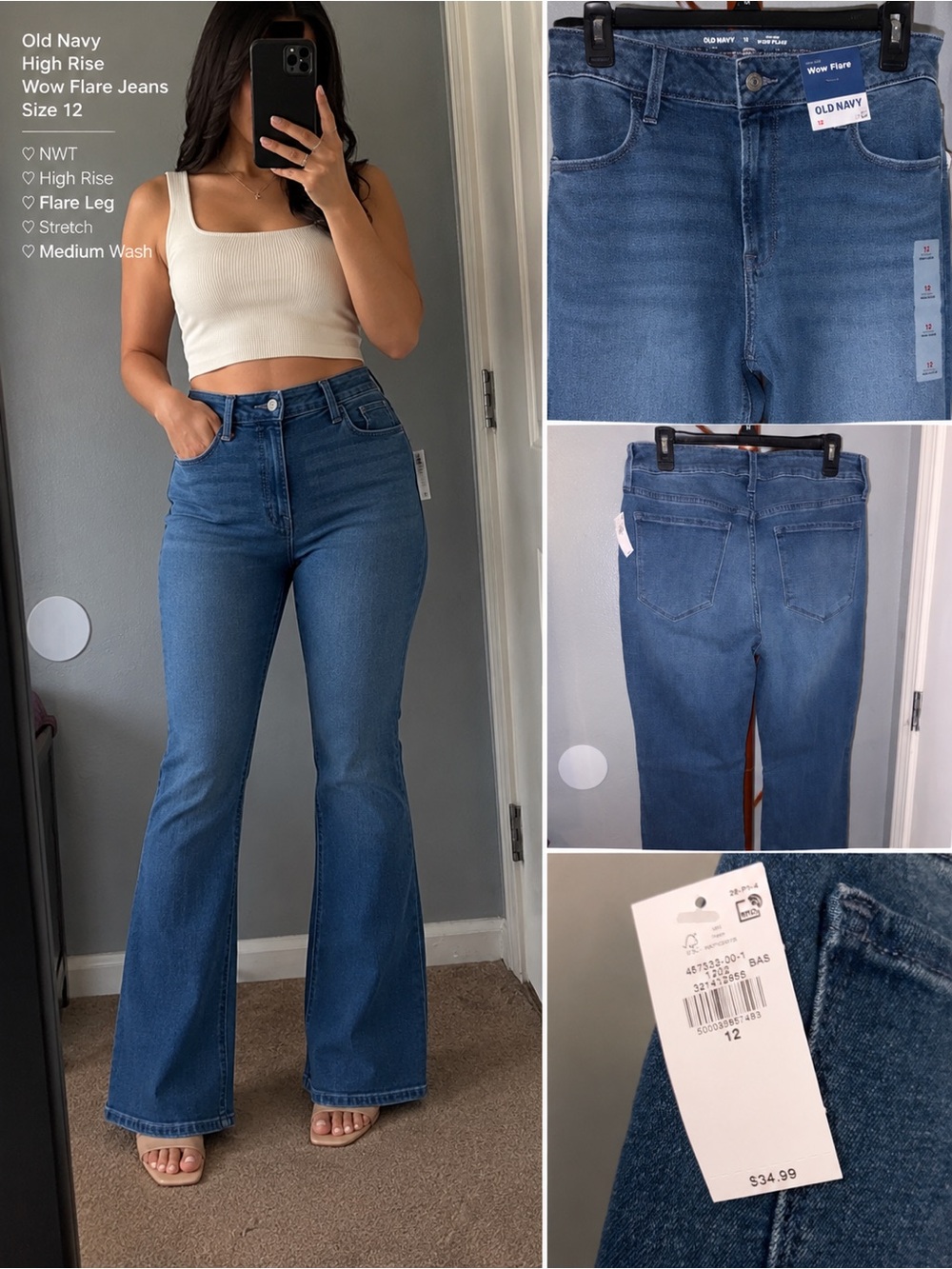 Brand New with Tags (NWT) Old Navy High-Rise Wow Flare Jeans - Size 12 - Picture 1 of 6